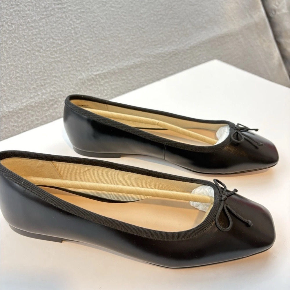J Crew Quinn square-toe ballet flats in leather Black Size 8 - Picture 2 of 8